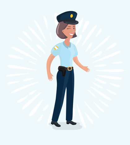 帽子卡通有趣的女警察站姿插图枪女性警卫