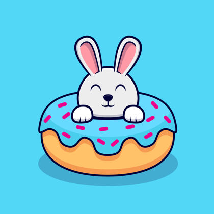 卡通甜甜圈里可爱的兔子甜甜的可爱食物