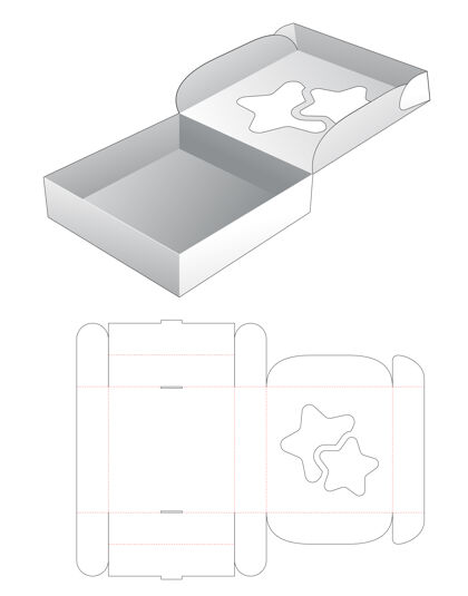 盒子折叠披萨盒与星形窗口模切模板顶部形状折叠