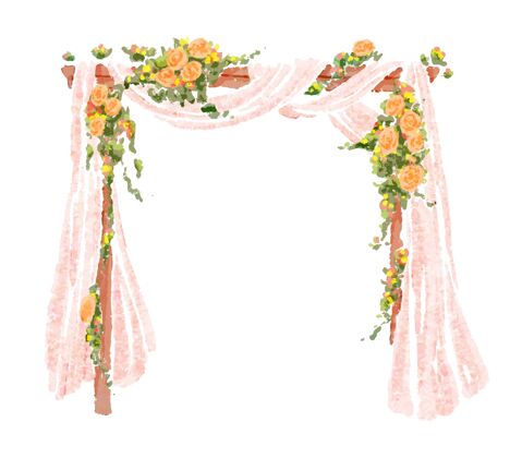 花带花的婚礼拱门插画拱门叶花