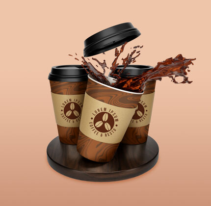 饲料创意概念外卖咖啡和茶杯纸杯模型设计咖啡品牌菜单