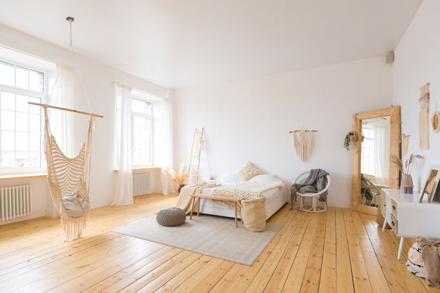装饰可爱舒适的轻室内设计的公寓无人室内装饰宽敞