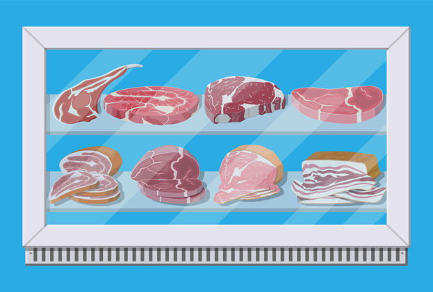 市场超市冰箱里的肉制品屠宰场冰箱新鲜