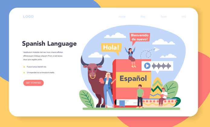 西班牙语西班牙语学习网页横幅或登录页年轻语言外语