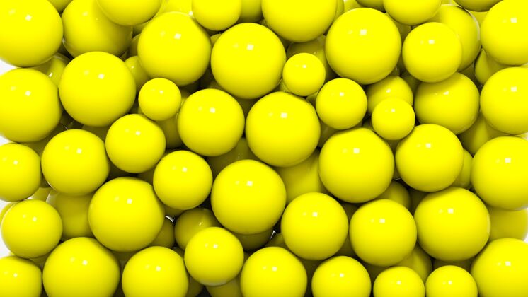 圆形黄色的球 许多明亮的气泡三维插图球三维形状