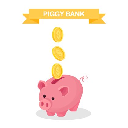 慈善小猪存钱罐和金币隔离在白色银行卡通盒子