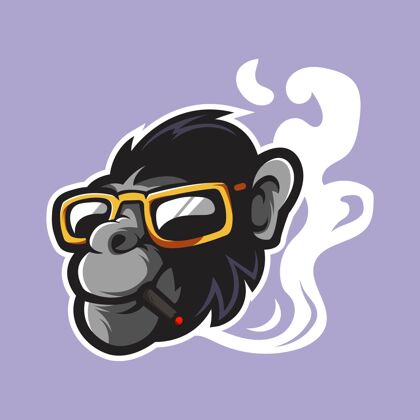 吉祥物标志戴眼镜的猴子吉祥物标志卡通宠物游戏