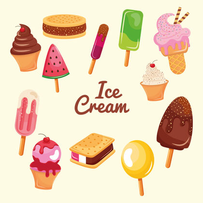 冰淇淋冰镇糖果和字母巧克力西瓜柠檬