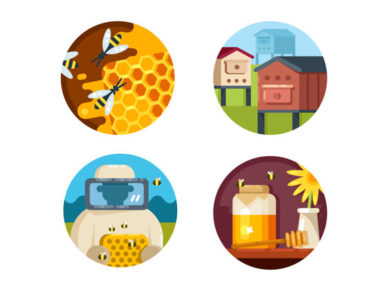农业养蜂场set.honeyed农场和收集honey.vector插图农场蜂蜜自然