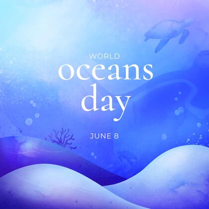 活动手绘水彩画世界海洋日插画世界海洋日国际海洋