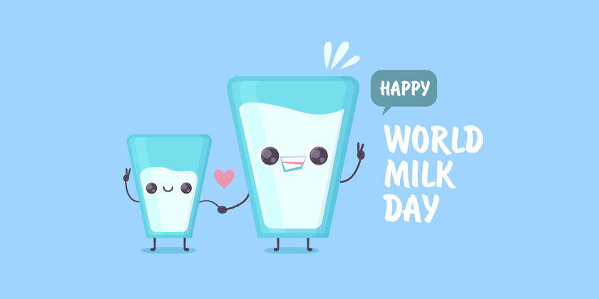 世界牛奶日快乐世界牛奶日横幅设计模板牛奶玻璃卡通