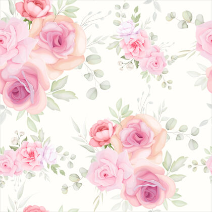 粉彩优雅的花卉无缝模式与软花装饰无缝图案花卉壁纸