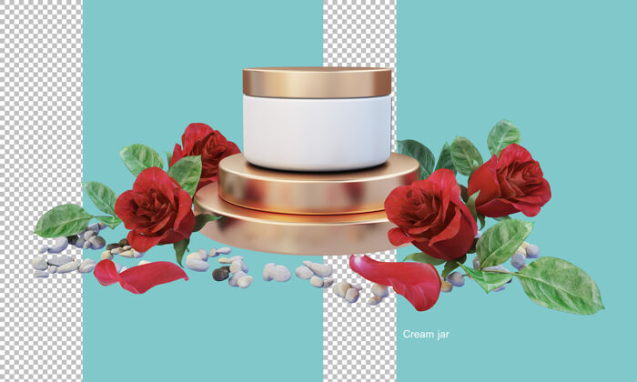 渲染奶油罐展示架花卉奶油美容