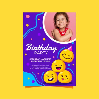 生日模板卡通表情生日邀请与照片模板生日准备打印表情符号