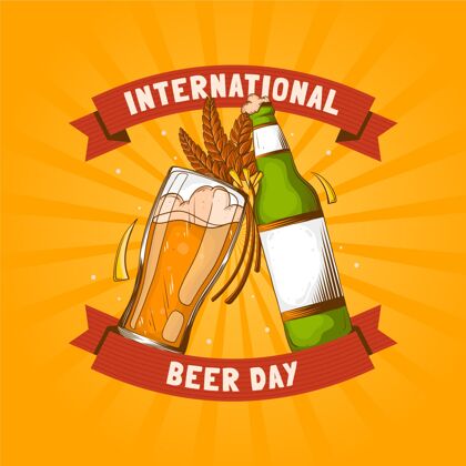 国际啤酒日手绘国际啤酒日插画啤酒庆典酒精