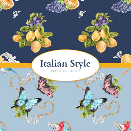 无缝图案图案无缝模板与意大利风格的水彩风格树叶花卉主题
