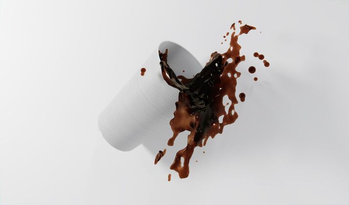 各种纸咖啡杯与咖啡飞溅组成产品咖啡