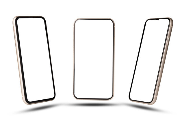 空白智能手机模型 三个角度的手机与白屏框模板隔离隔离隔离白色角度空白手机