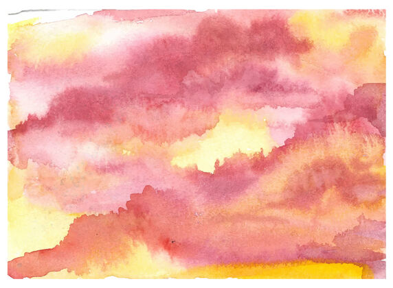 抽象手绘戏剧性的日落多云天空水彩背景多云风景素描