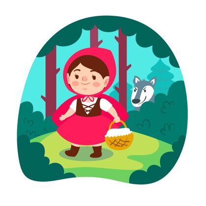 服装平面小红帽插图幻想散步童话