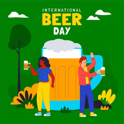 手绘国际啤酒日插画啤酒日女人国际啤酒日