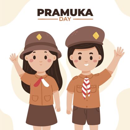 童子军手绘普拉木卡日插图活动印尼庆祝