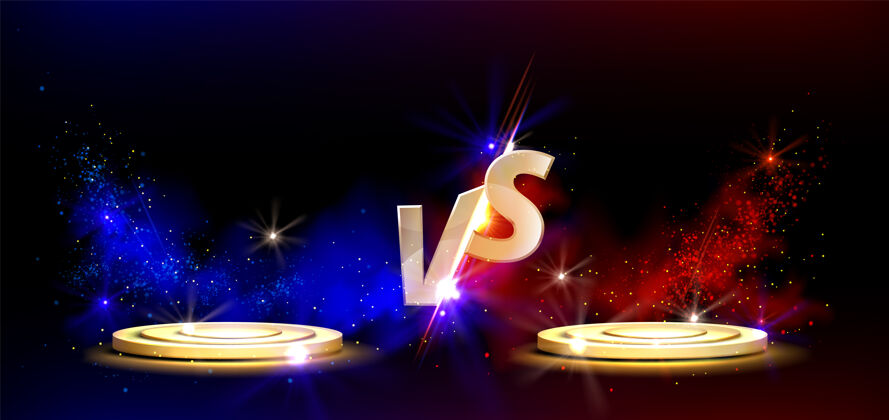 Vs与屏幕设计与黄金领奖台的游戏战斗舞台战斗灯光