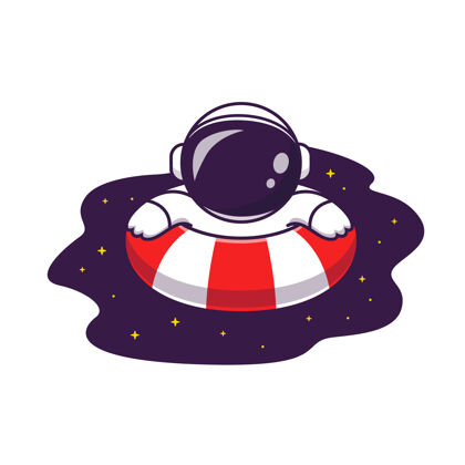 轮胎可爱的宇航员在太空游泳池游泳卡通插图宇航服冲浪人