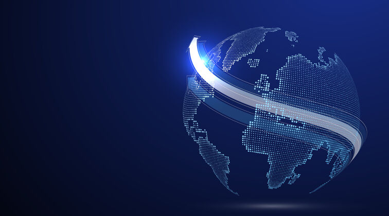 世界象征全球贸易插图的3d地球图形复苏全球数据