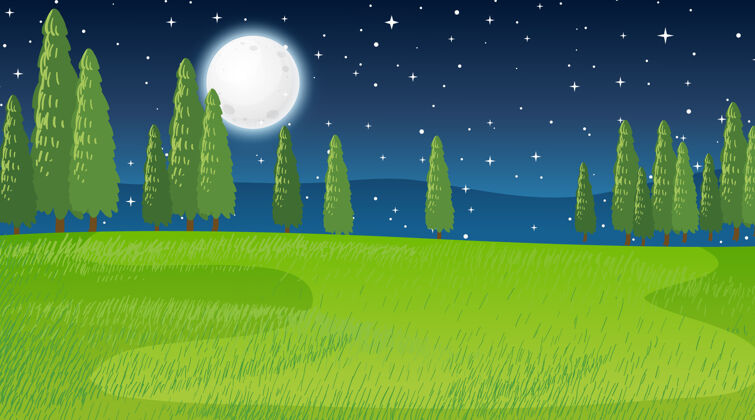 乡村夜色中一片空白的草地景色黑暗生态公园