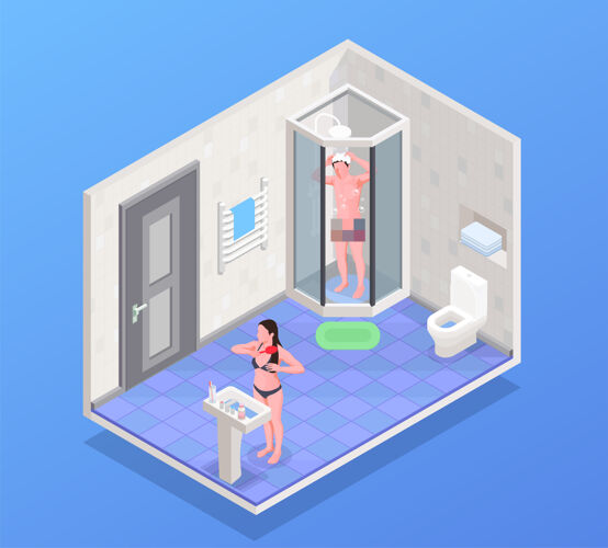 概念个人卫生等轴测概念与现代浴室室内室内浴室卫生