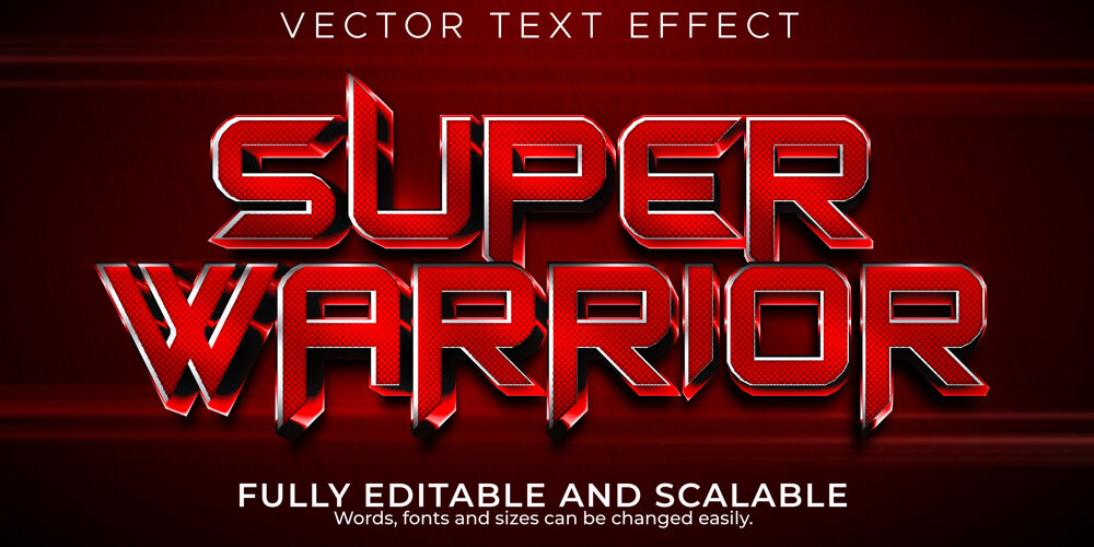 排版超级战士文本效果可编辑的红色和金属文本样式丰富钢排版