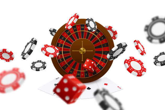 筹码浮动扑克俱乐部骰子筹码轮盘赌扑克牌王牌特写逼真的在线游戏广告组成在线游戏特写