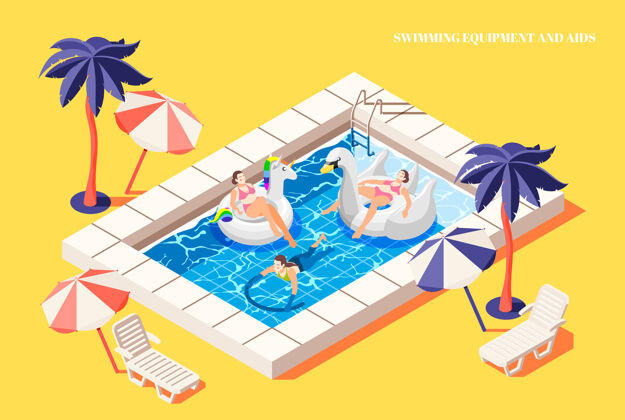 暑假人们在游泳池等距组成的游泳辅助放松游泳人作文