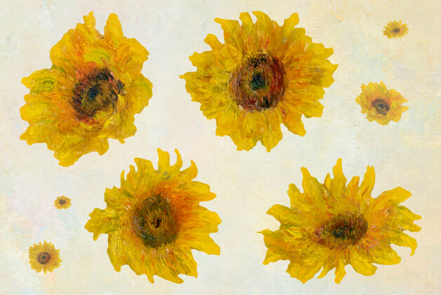 花卉向日葵集混合从克劳德莫奈的艺术作品植物开花花卉