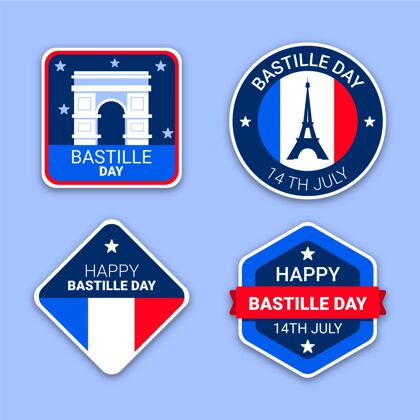 法国国庆扁平巴士底日标签系列爱国平面设计活动