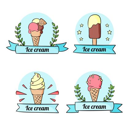 季节手绘冰淇淋标签包手绘冰淇淋美味