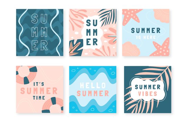 季节手绘夏季instagram帖子集Instagram发布夏季模板社交媒体发布