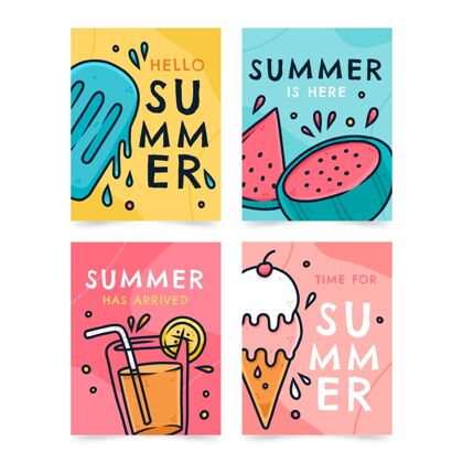 手绘手绘夏季卡片系列季节卡片模板夏季