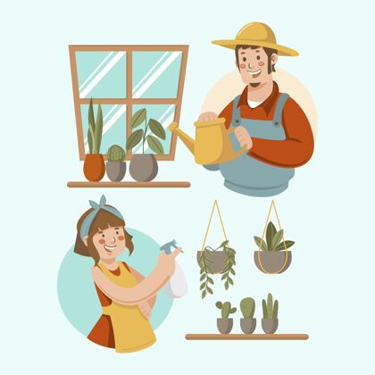 保重手绘的人照顾植物园艺手绘蔬菜
