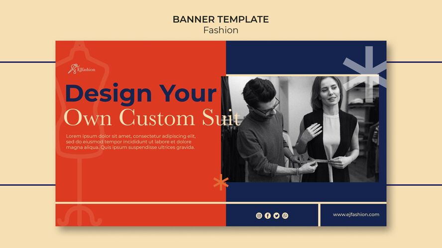 风格时尚横幅模板与照片时尚潮流横幅