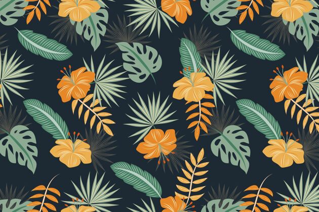 丛林多彩的热带树叶背景自然墙纸平面设计