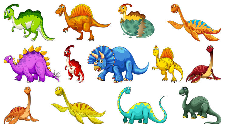 可爱不同的恐龙卡通人物和奇幻龙隔离恐龙活着孩子