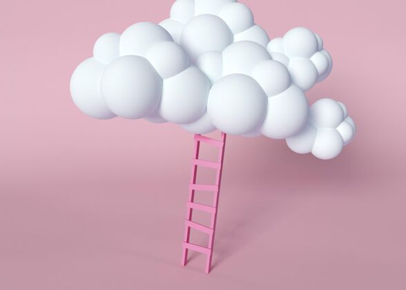 天空白云粉梯3d模型自然粉色背景