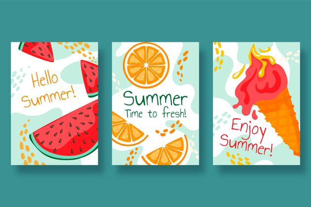 包装手绘夏季卡片系列夏季卡片模板集合手绘