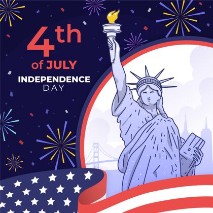 事件手绘七月四日独立日插图美国爱国节日
