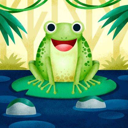 野生绿色青蛙在其自然栖息地的插图青蛙绿色野生动物