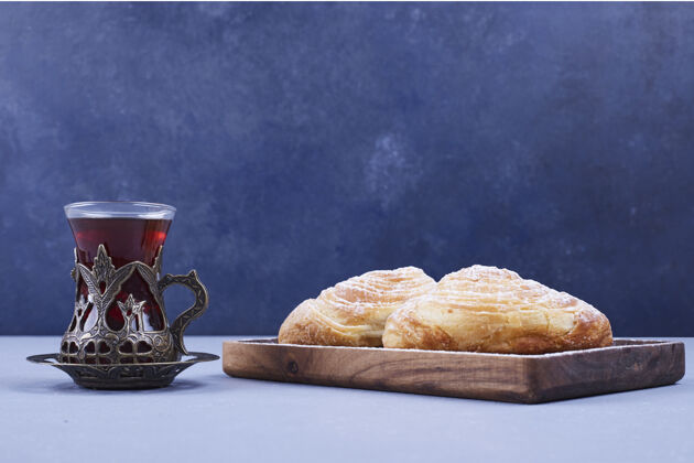 饼干高加索传统糕点配一杯茶 侧视图高品质照片面粉东方糕点