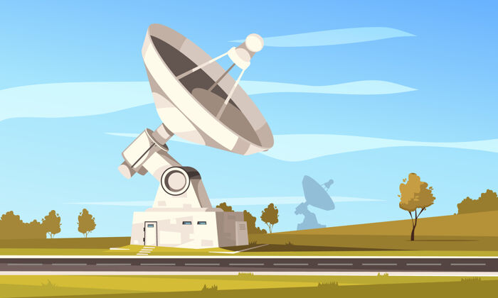 风景带大型抛物面天线的射电望远镜站 用于太空研究秋季景观插图反对无线电秋天
