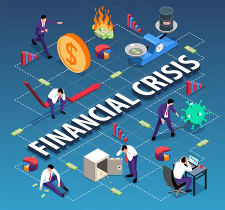 损失等距世界金融危机流程图与条形图图标组成的人赔钱箭头插图财务图流程图人